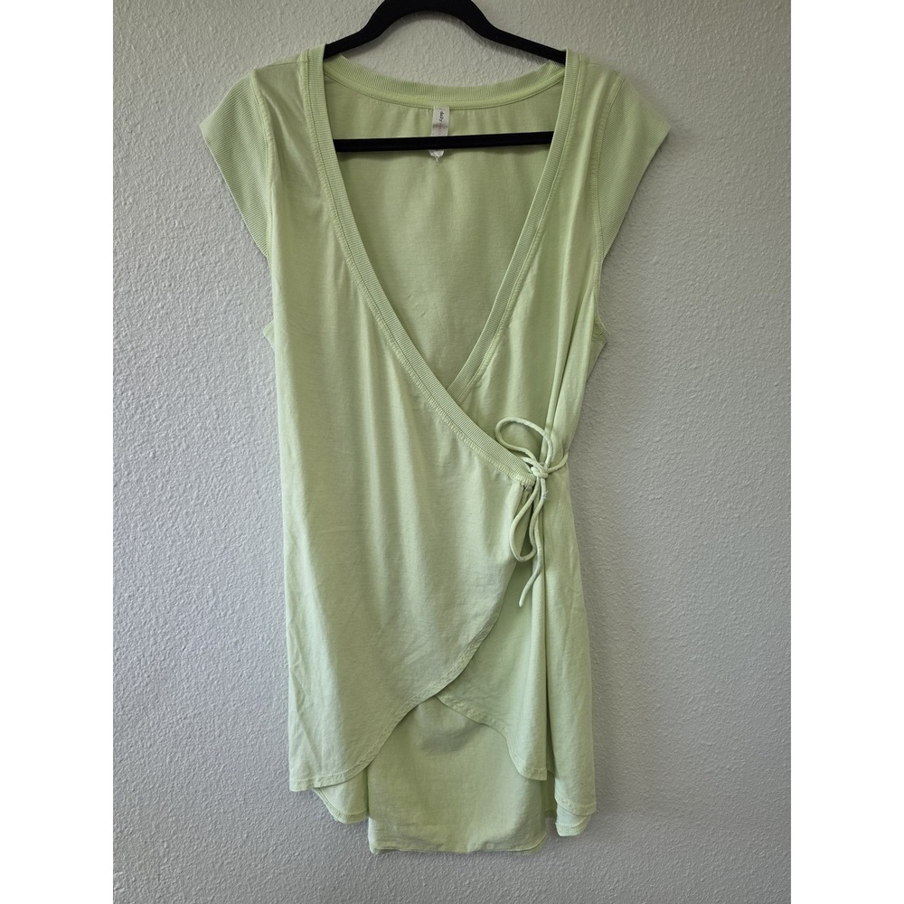 Daily Practice Mini Dress Women M Light Green V-Neck Short Sleeve Faux Wrap
